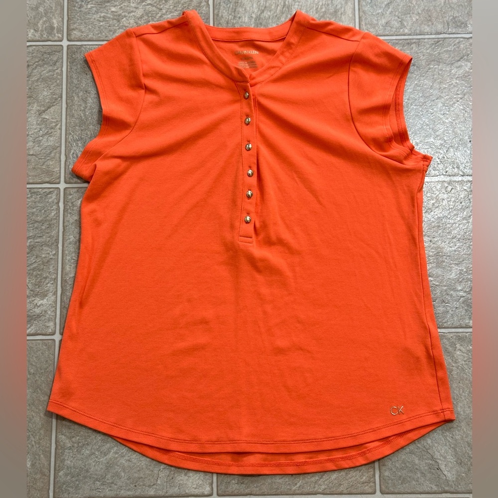 Calvin Klein Orange Cap Sleeve Henley Sz. XL